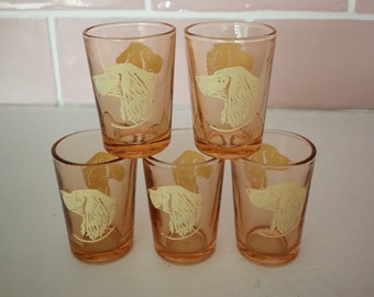 5 Vintage French Liquor Glasses Set of Five Serving Set Apertif Brandy liqueur Small Shot Glass Bar decor Man&#39;s Cave Gift Idea Dog Lover