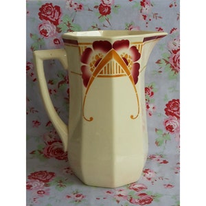 Vintage French Badonviller Pitcher Water Jug Carafe Vase Handmade Stamped Made in France Flower Pattern Faience Wash Pottery Art Deco Pink