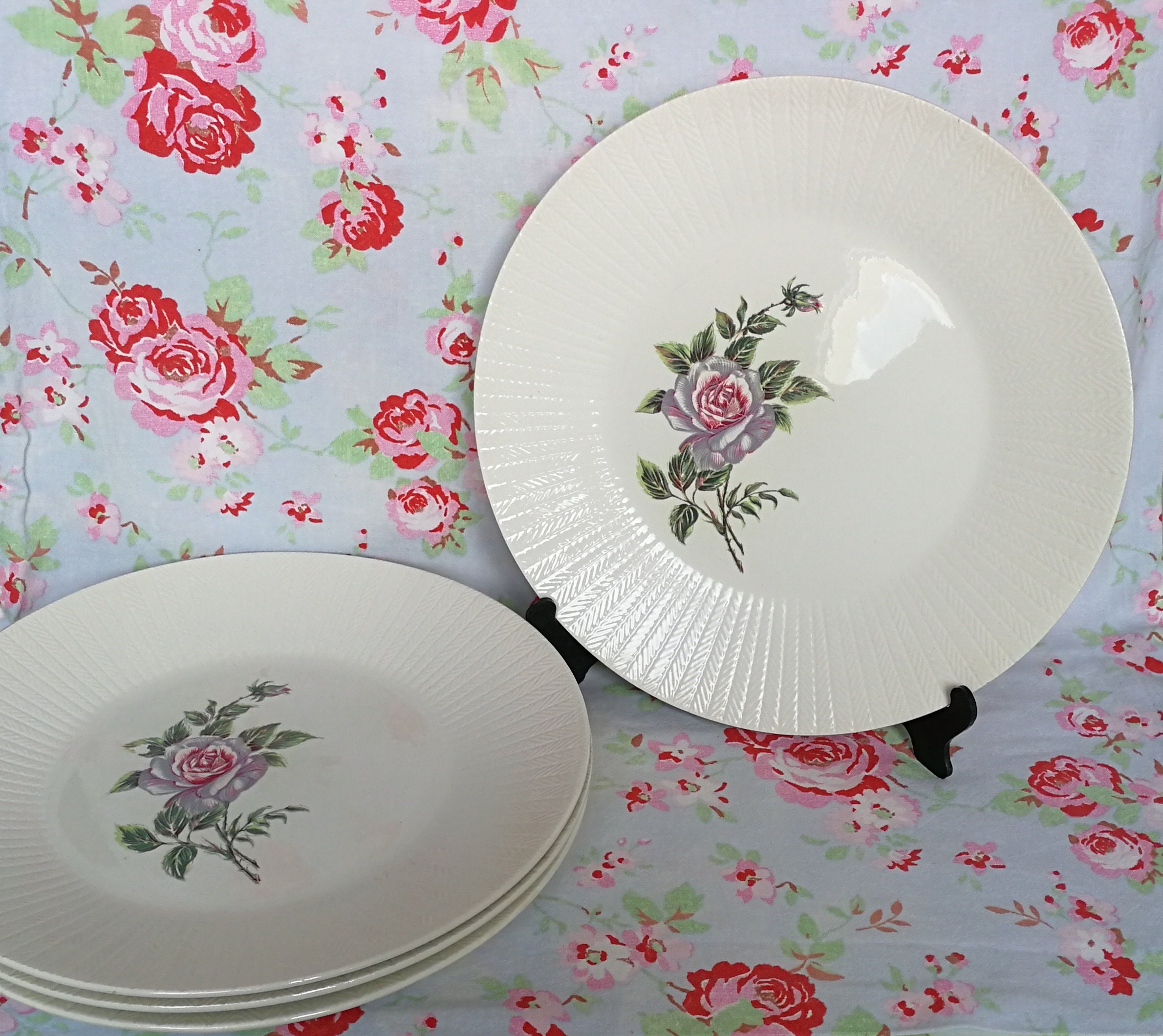 4 Assiettes Ceranord Rosavryl Petite Assiette Made in France Vintage Français Faience Ceramic Pink F