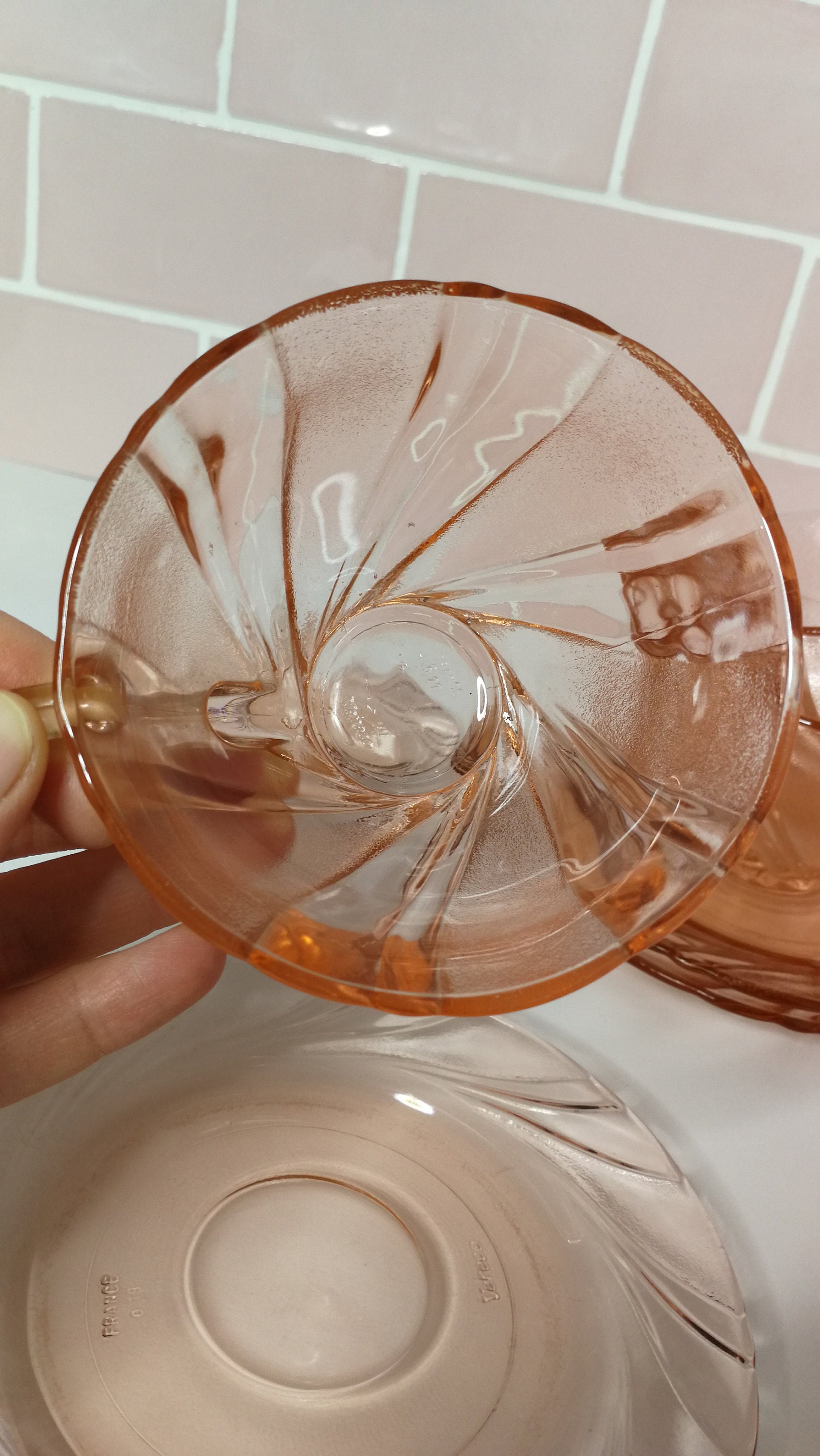 ヴィンテージ フランス VERECO ピンク 渦巻き コーヒー ティー カップ 