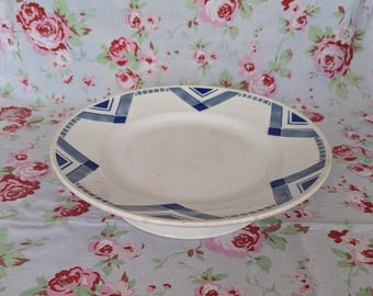 Gorgeous Vintage Longchamp Blue Compotier Pedestal Fruit Holder Display Cup Made in France French Stencil Airbrush Hand Painted Earthenware