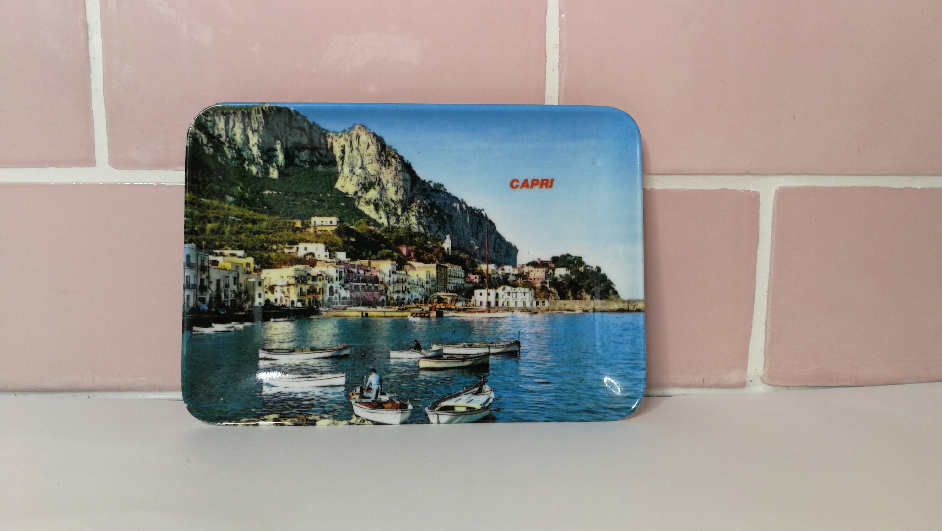 Plateau de Service Italien Vintage Capri Fabriqué en Italie Publicité Authentique Barware Affiche Vo