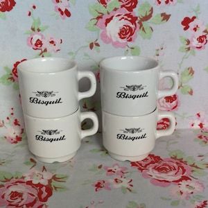 4 Vintage French Rare Cognac bisquit Coffee Cups Set of Four Made In France Espresso 1970s Alcohol Advertising Biscuit Alcool