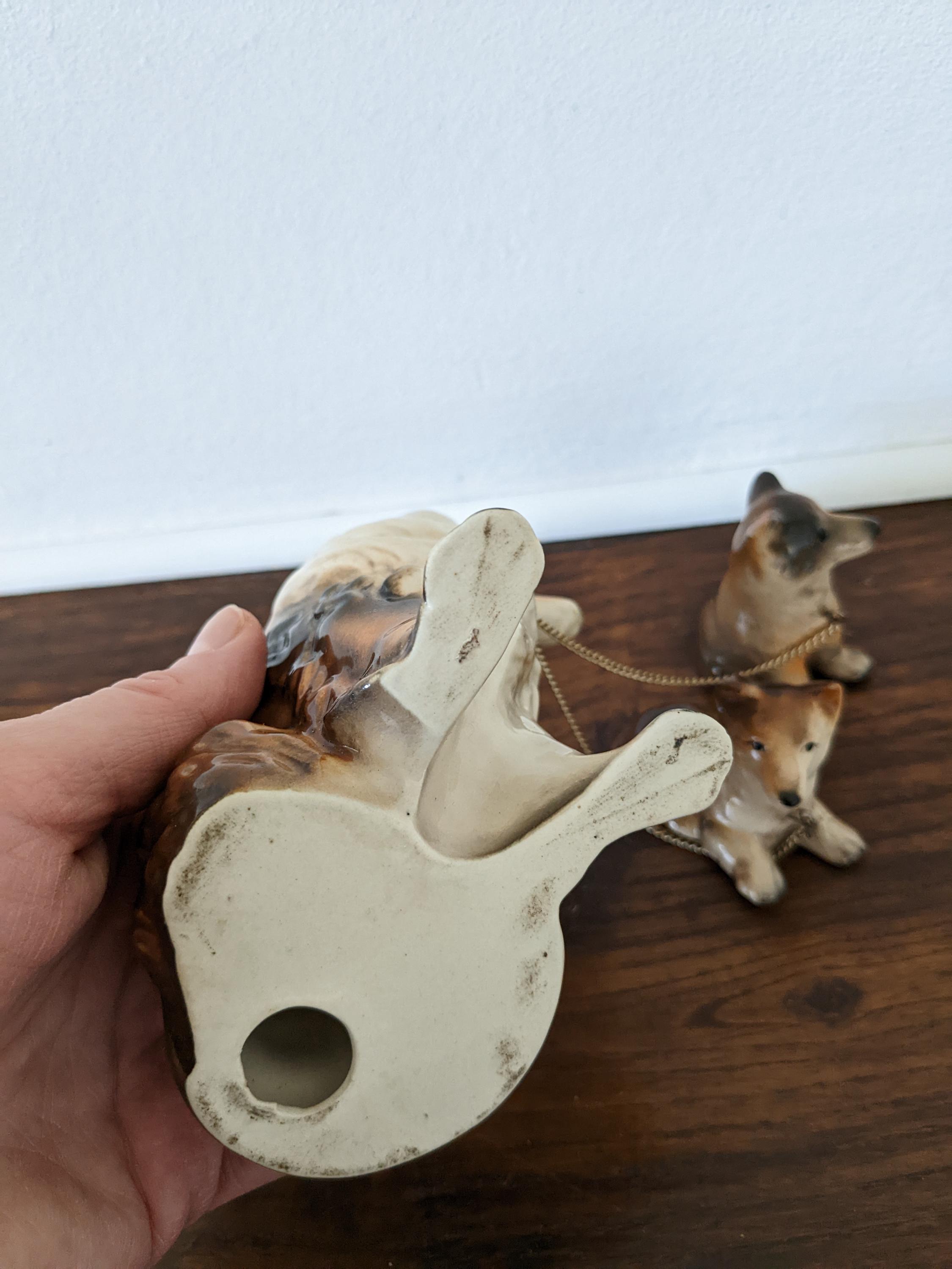 Vintage Collie Dog Figurine Family With Chain Leash • Mother