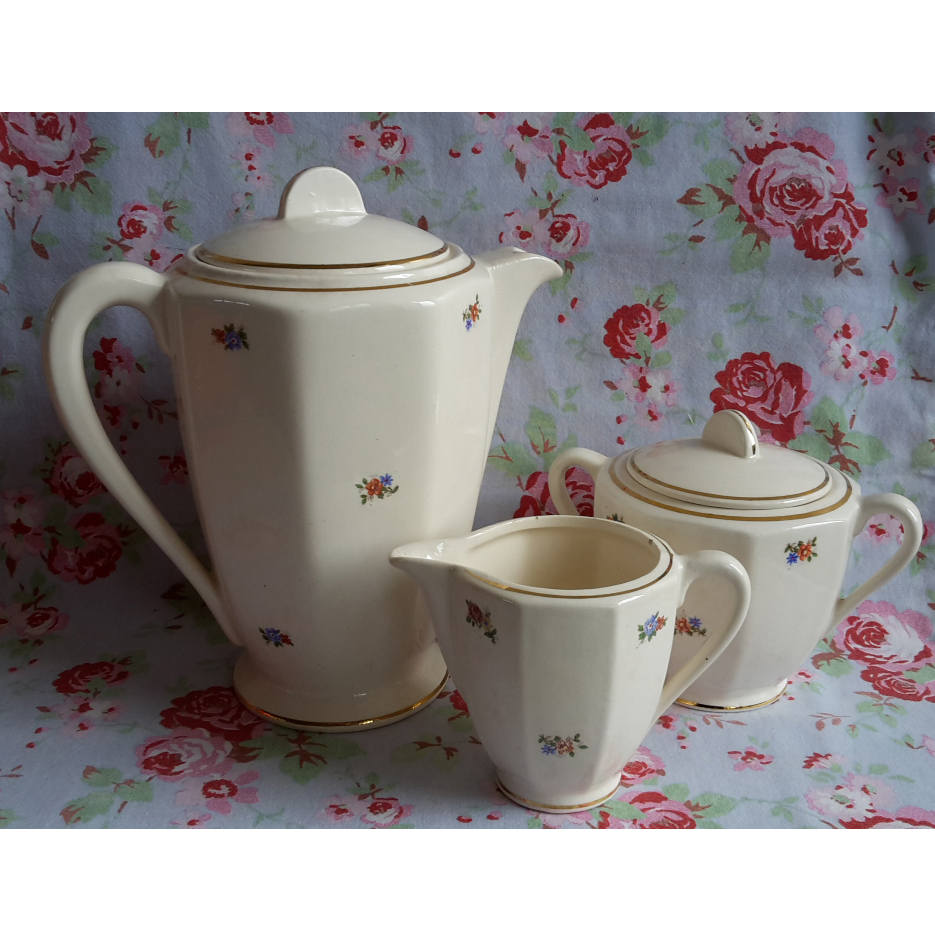 Magnifique Badonviller Coffee Set Cafetière + Sugar Pot Milk Jug/stamped Signé Made in France Vintag