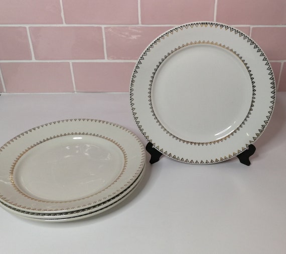 4 Vintage French Dinner Plates Made in France Elegant Golden Etsy