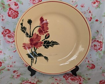 Prachtige vintage HBCM Luxeuil Compotier anjers sokkel fruithouder display beker gemaakt in Frankrijk Franse stencil airbrush handgeschilderd