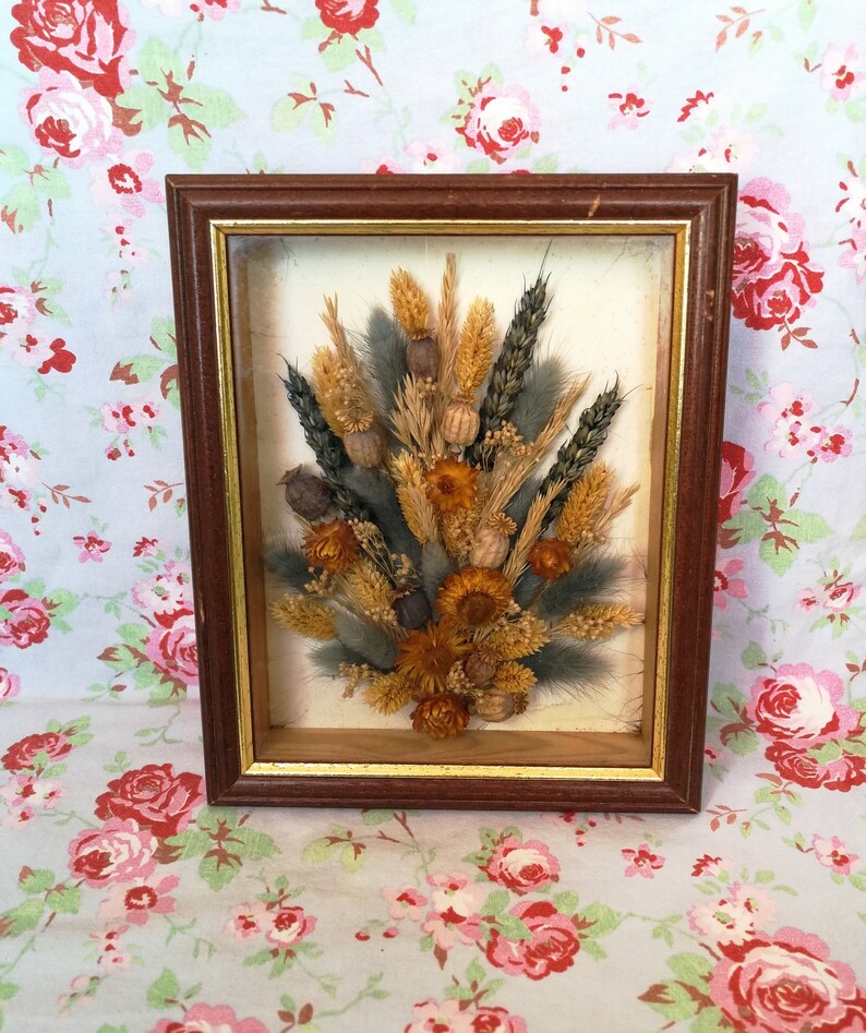 Vintage French 3d Glass Flower Composition Frames Silk Rose Image 0