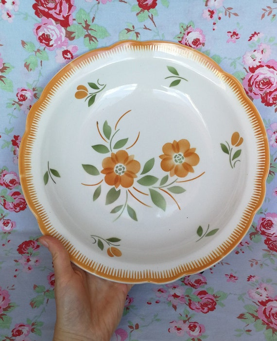 4 Vintage French Faience Badonviller Blue Dinner Plates Made in France Earthenware Ceramic Dishes Retro Roses Airbrush Mad Men Style Stencil