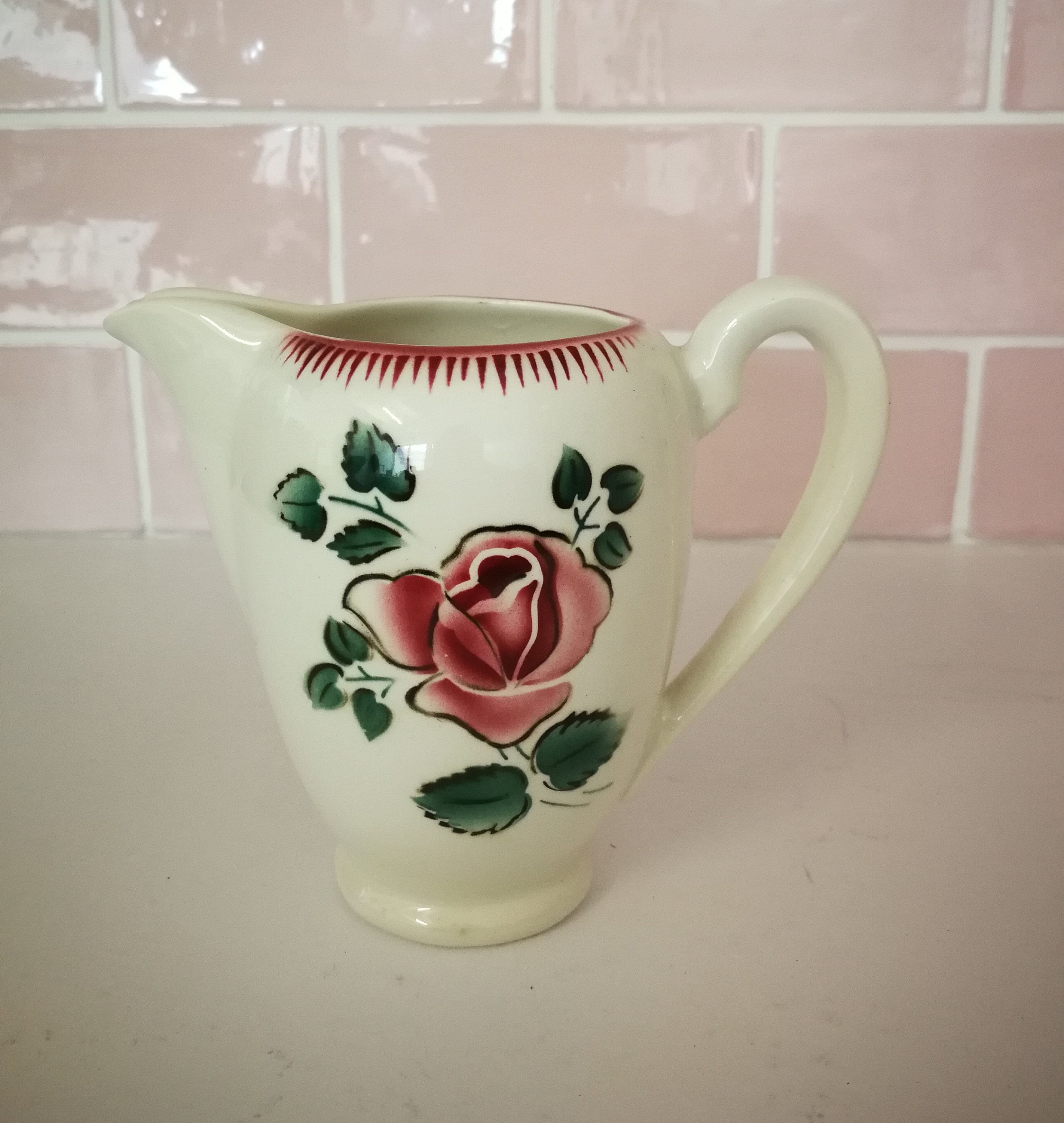 Vintage Français Digoin Sarreguemines Bagatelle Milk Jug Creamer Pot Set Made in France Roses Fleurs