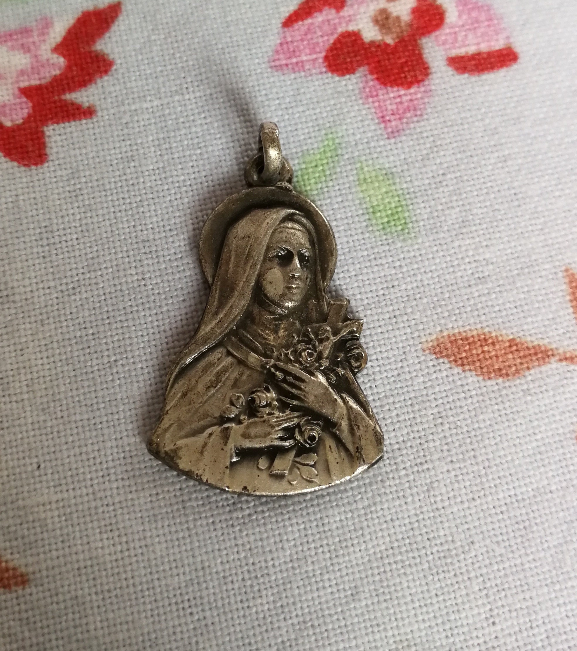 Français Miraculous Antique Religious Saint Therese Lisieux Medal Double Sided Pendant Sainte-Thérès