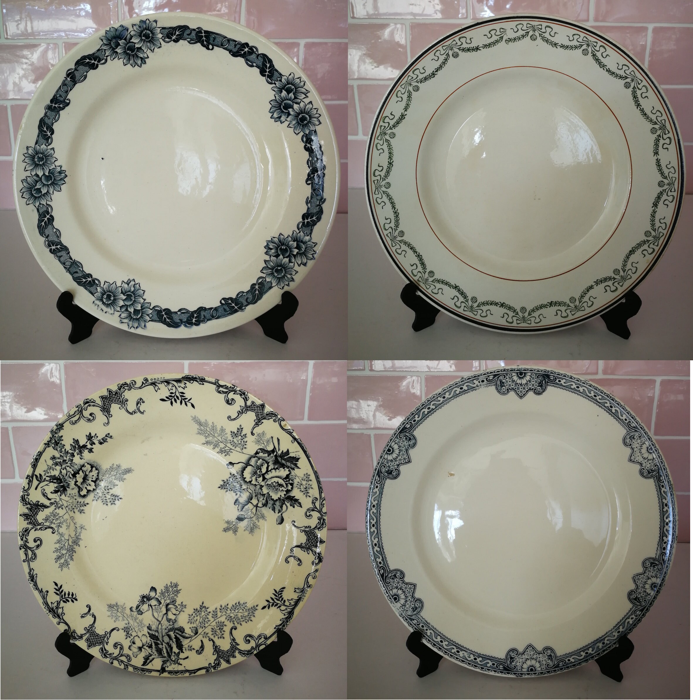 4 Assiettes Terre de Fer Dépareillées Jumieges Salins St Amand Denise Longchamp Vintage Français Mix