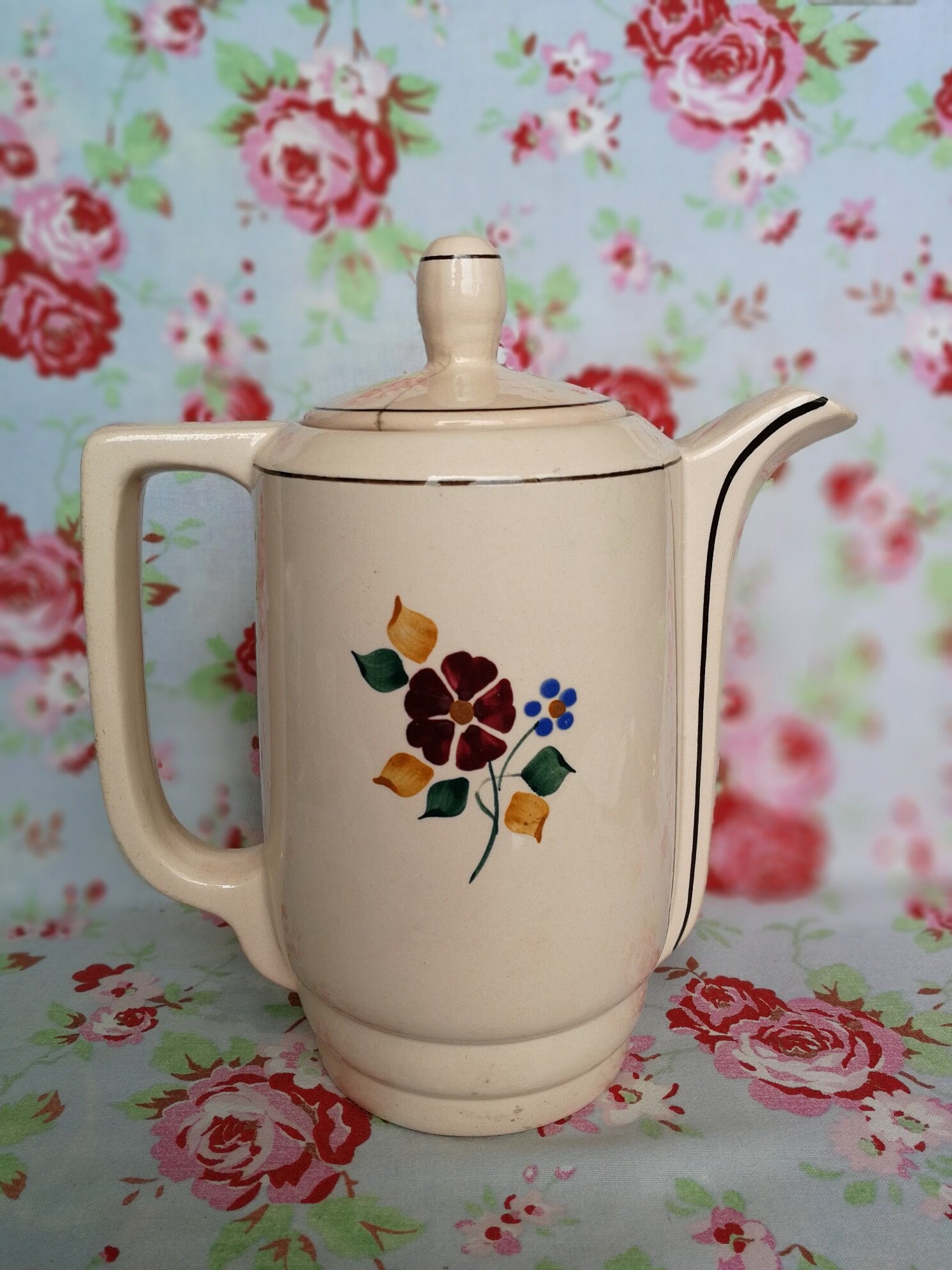 Vintage Français Badonviller Coffee Pot Tea Made in France Flower Pattern Vintage | Digoin Sarregumi