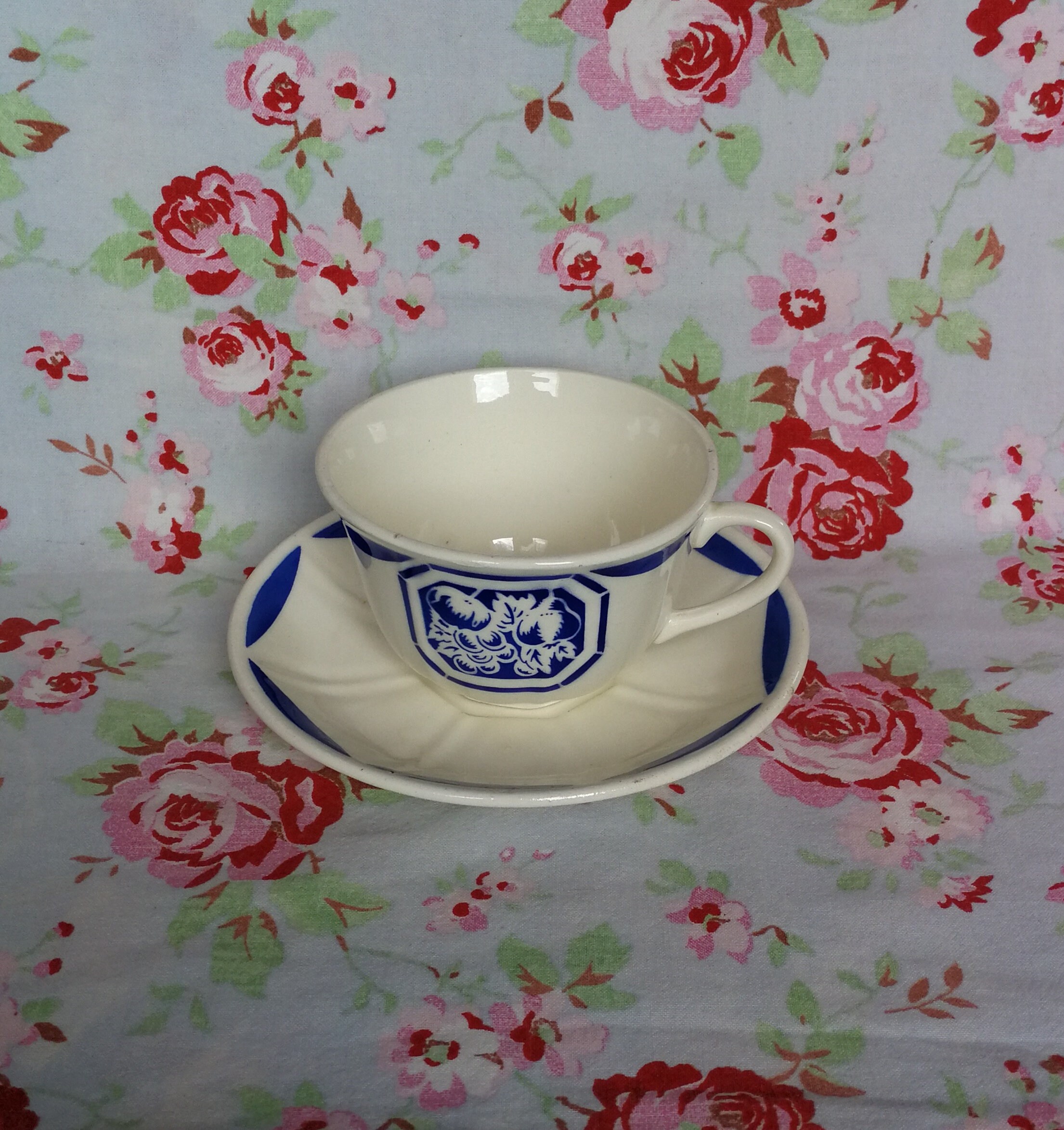Vintage Français K-G Luneville Earthenware Blue Tea Cup - Saucer Espresso Coffee Stamped France | Di