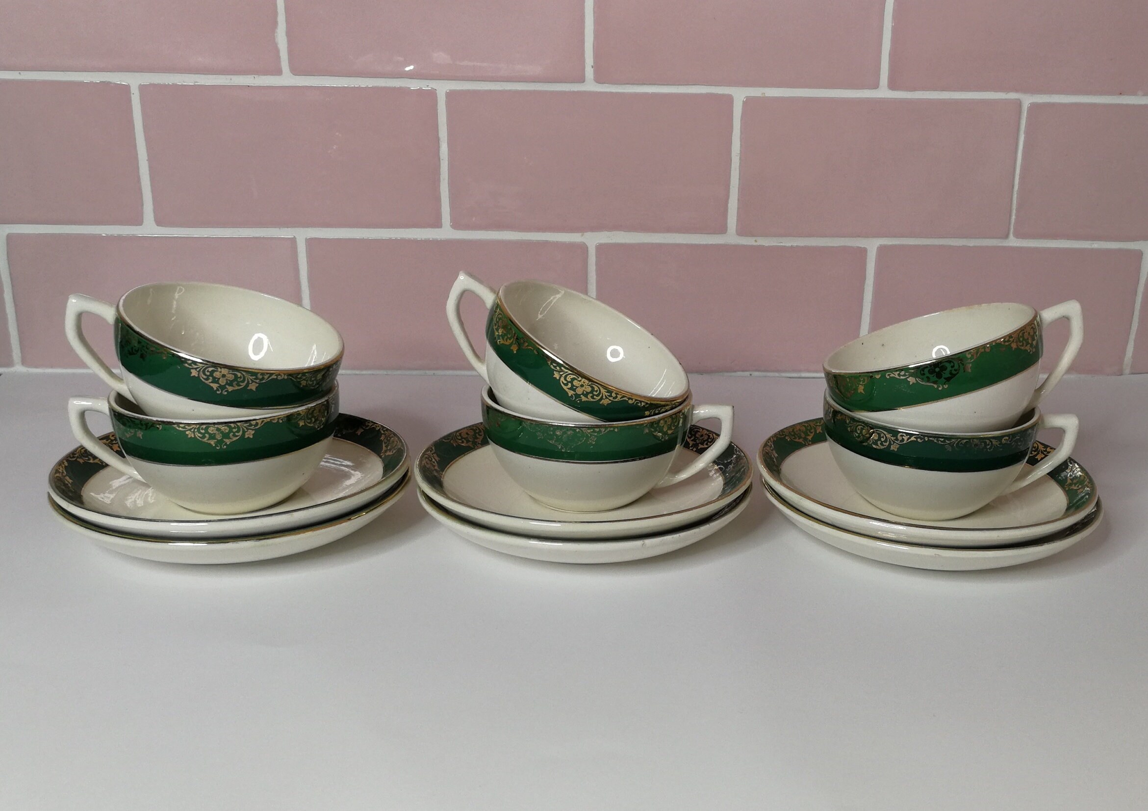 6 Millésimes Français Digoin Sarreguemines Venise Thé/Café Tasse & Soucoupes Set Made in France Jant