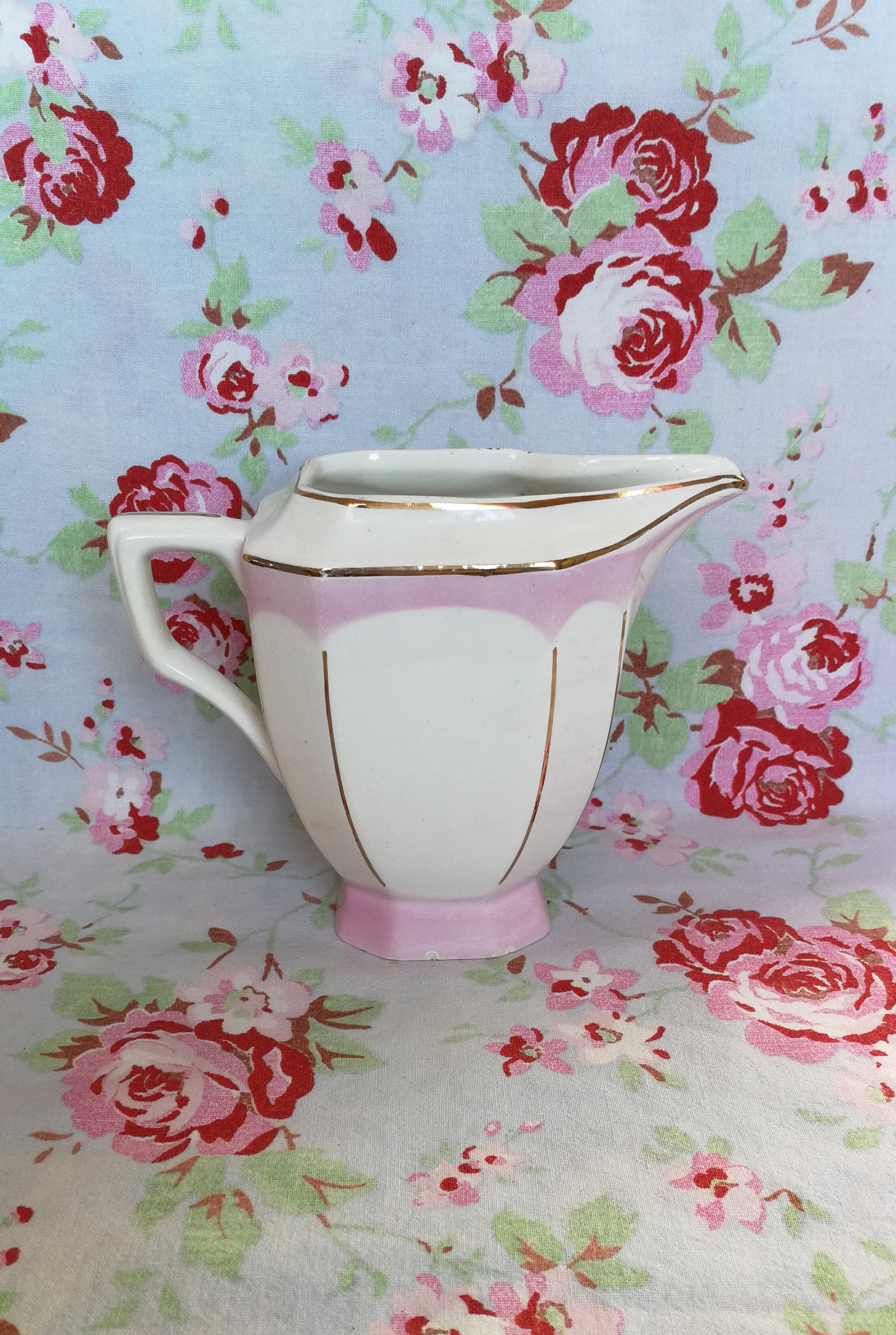 Magnifique Digoin Sarreguemines Baby Pink - Gold Milk Jug/Creamer Coffee Set Stamped Signed Made in 