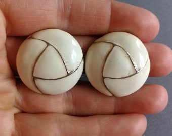 Vintage French 80's Clip On Earrings Gold Beige Designer France Lanvin Nina Ricci Jean Paul Gaultier Inspired Haute Couture 1980