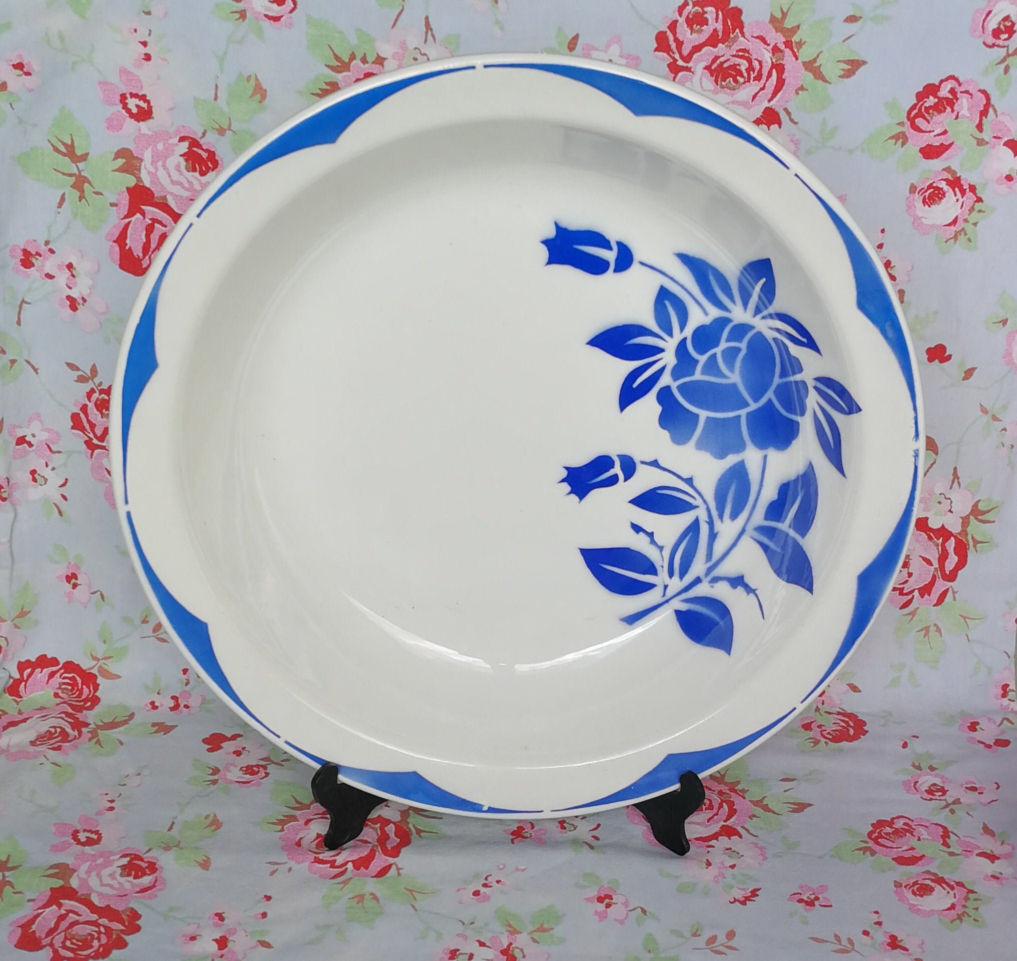 Grand Digoin Sarreguemines Corsica Deep Round Dish France Vintage Français Faïence Festonnée Céramiq