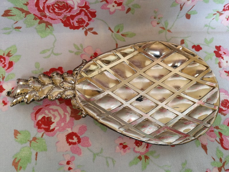 Vintage French Pineapple Shaped Trinket Dish Ring Shape Unusual Jewellery Jewelry Tiki Boho Chic Bohemian Folk Key Holder Kitsh Jungle