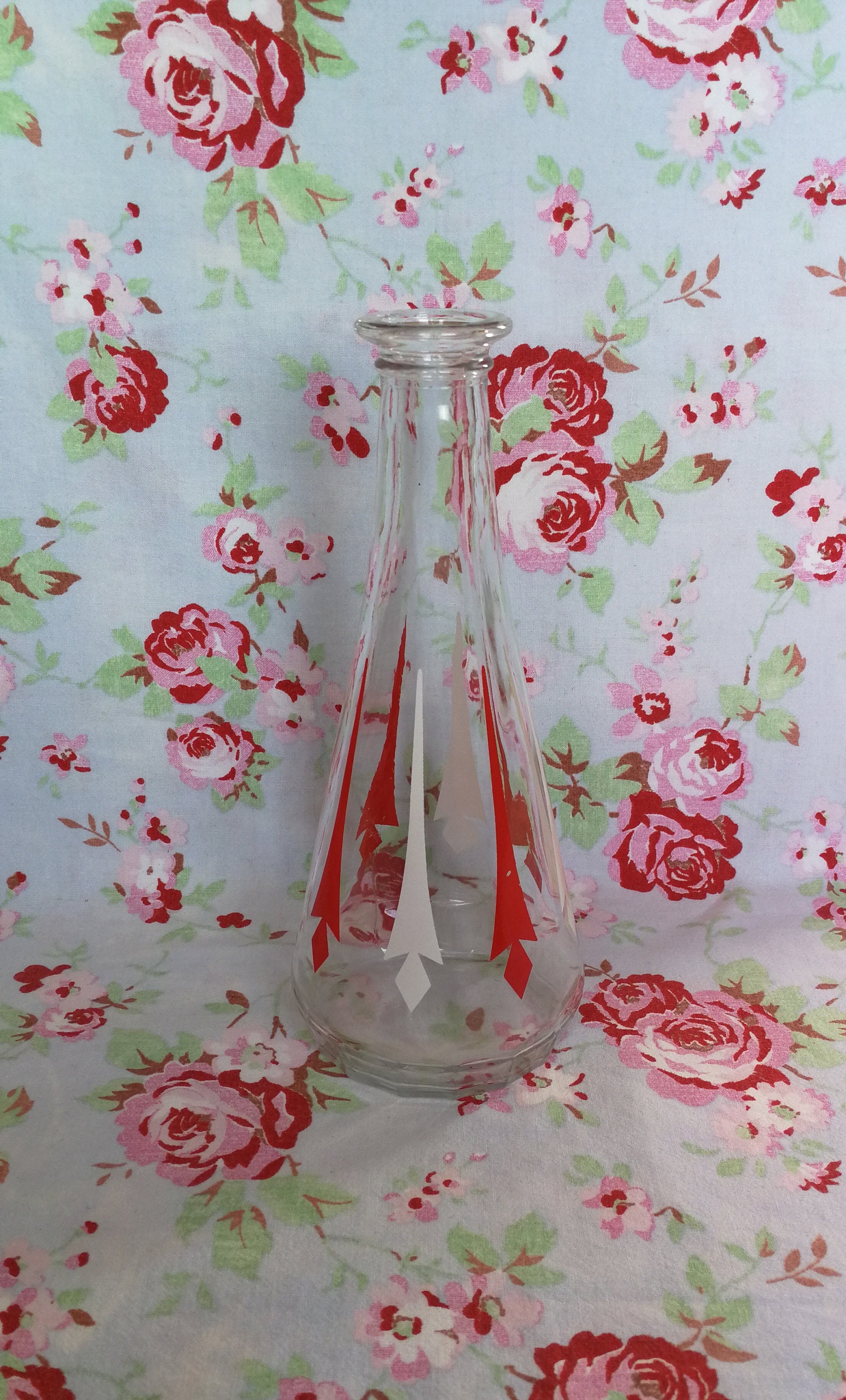 Vintage Français White & Red Decanter Liqueur Glass Bottle Liquor Jug Made in France 1960S Carafe Ki