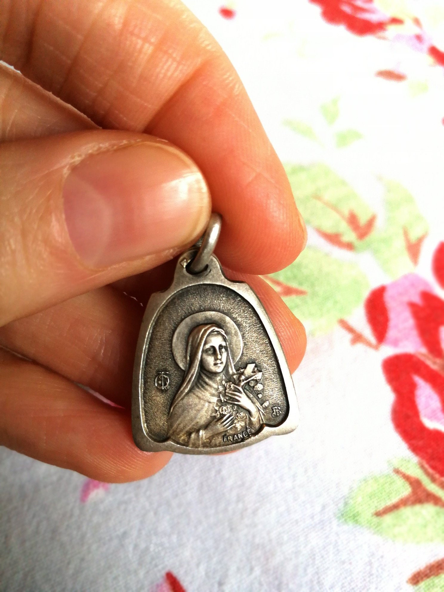 Français de Miraculeuse Antique Religieuse Sainte Thérèse Lisieux Médaille Double Face Pendentif Sai