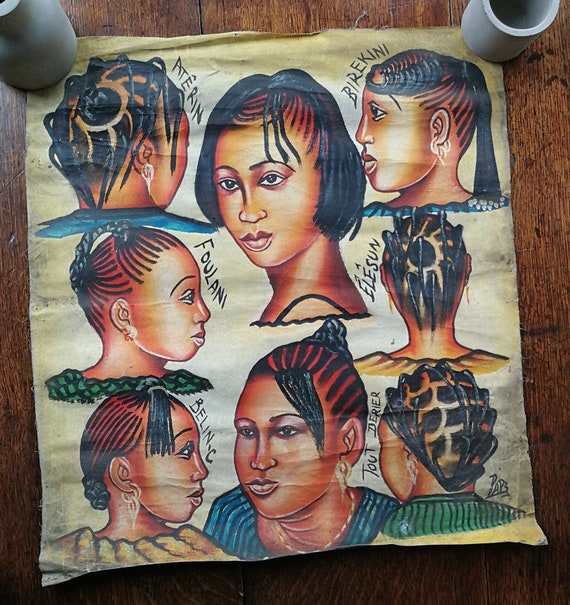 Vintage Afrikanischer Friseur Gemalde Schild Kunstrahmen West Etsy