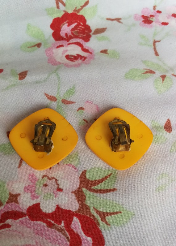 Vintage French 60's Bright Yellow Clip On Earring… - image 2