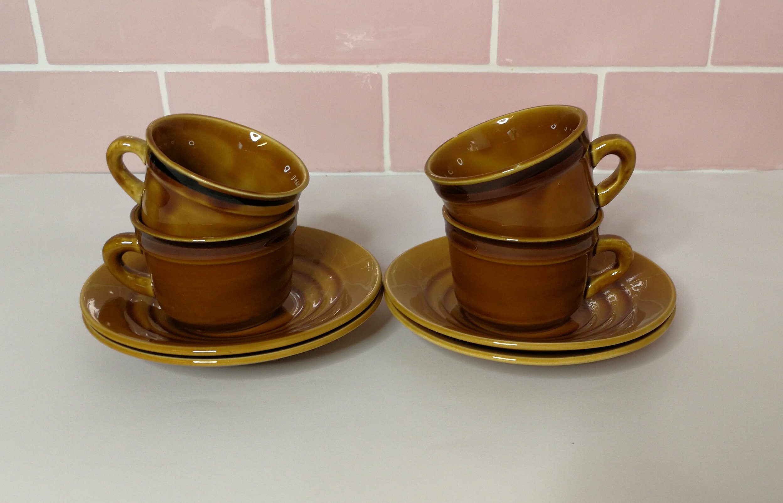 4 Magnifiques Français Vintage Saint Amand Espresso Tasses à Café & Soucoupes Set de Quatre Made in 