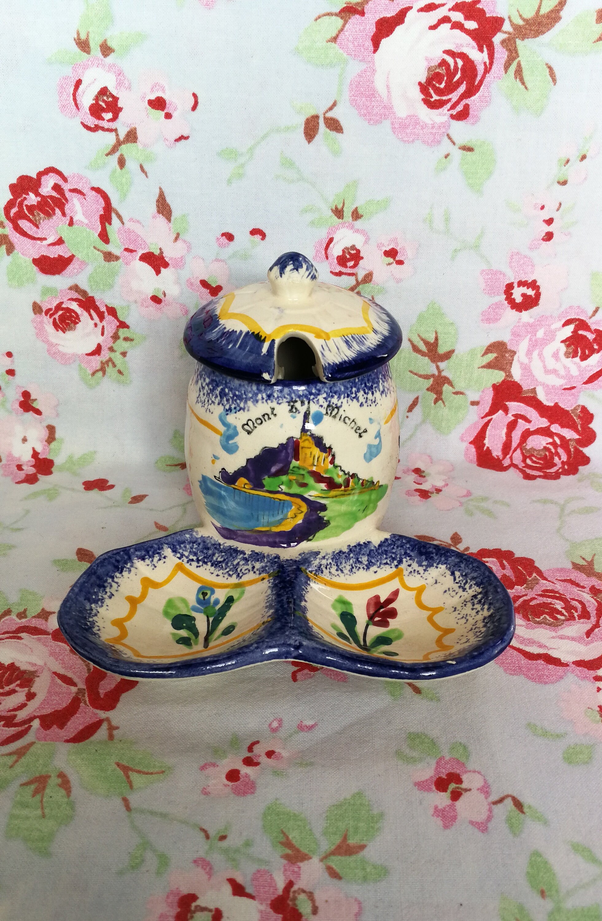 Vintage Français Salt Pepper & Mustard Mont Saint Michel Ceramic Set Par M.b.f.a. Faïencerie de Porn