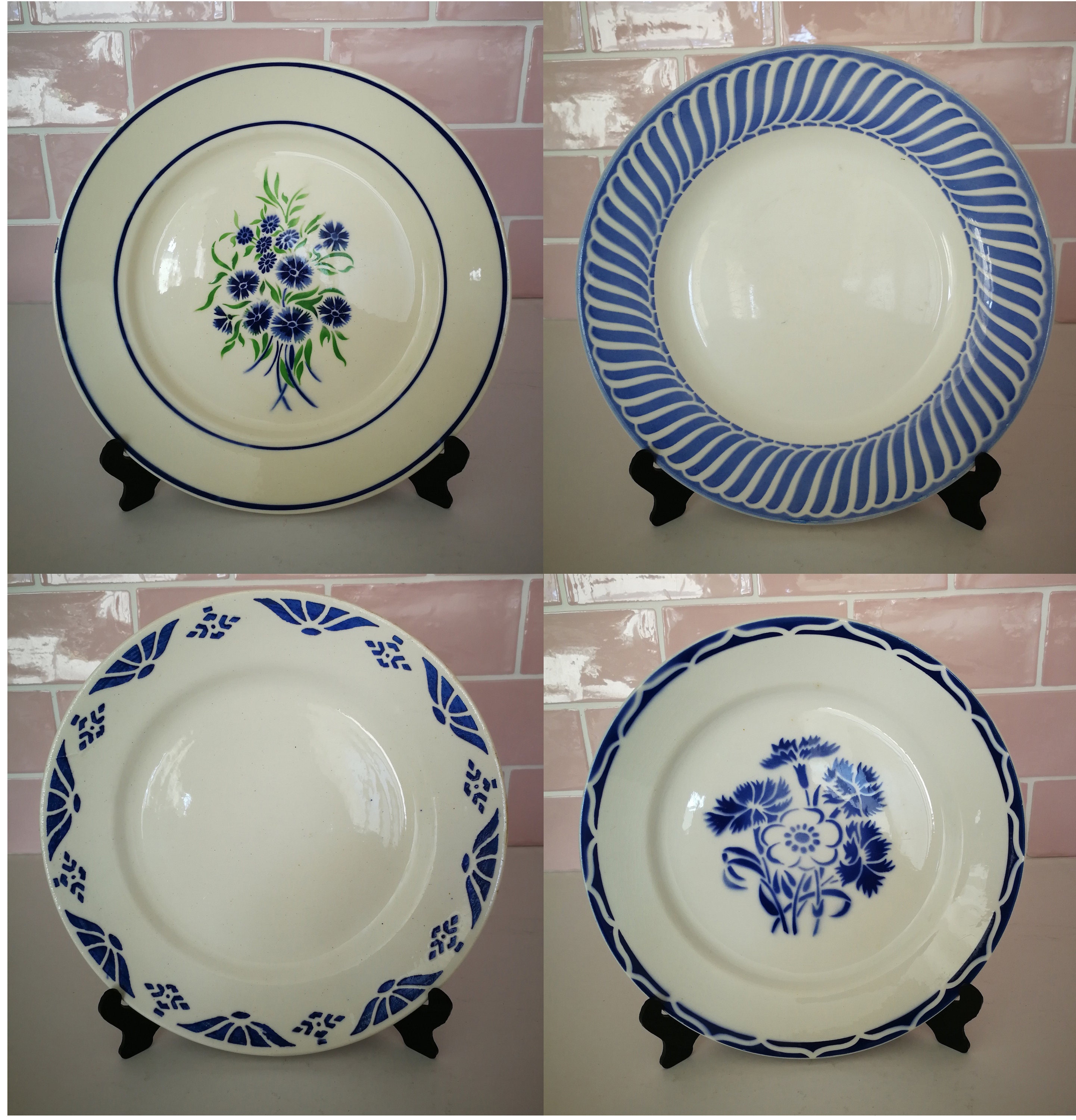 4 Digoin Sarreguemines Dépareillés Luneville Badonviller Francine Jacquot Blue Dinner Plates Vintage