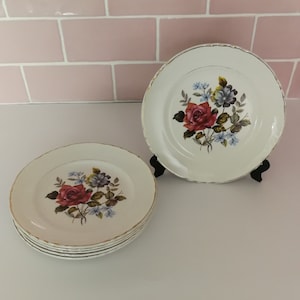 6 vintage Français Moulin Des Loups Assiettes à dessert France Plat d&#39;accompagnement Feuilles vertes jaunes Automne Faïence Plats en faïence Peinture à l&#39;aérographe rétro