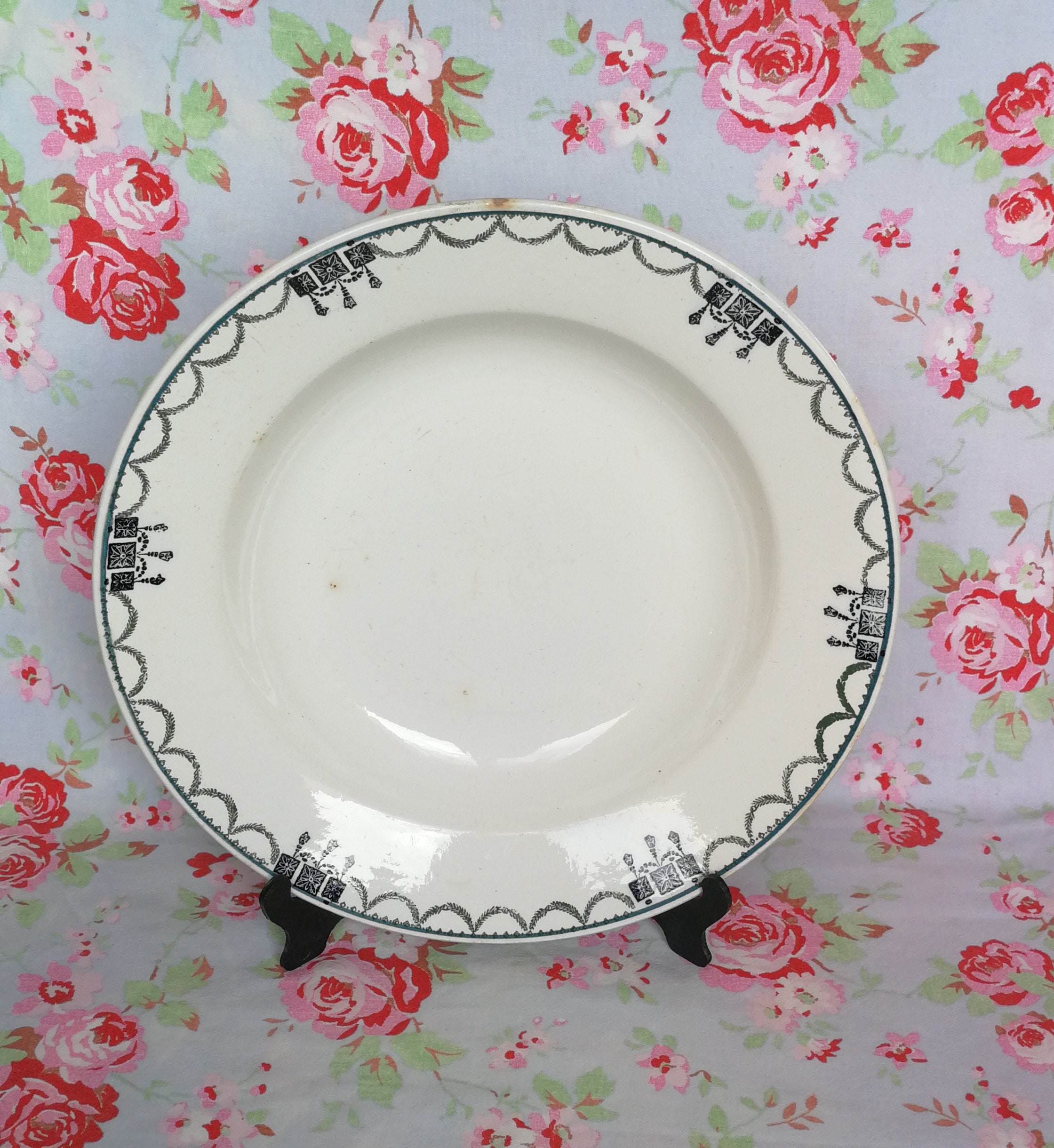Grand Antique Français Rond St Amand Semi Porcelaine Service Plat Art Nouveau Ironstone France Vinta