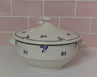 Vintage Francés Digoin Sarreguemines Sopa Tureen Flores Azules Made in France Loza Patrón cerámico Tapado Plato De estar Plantilla Aerógrafo Aerógrafo