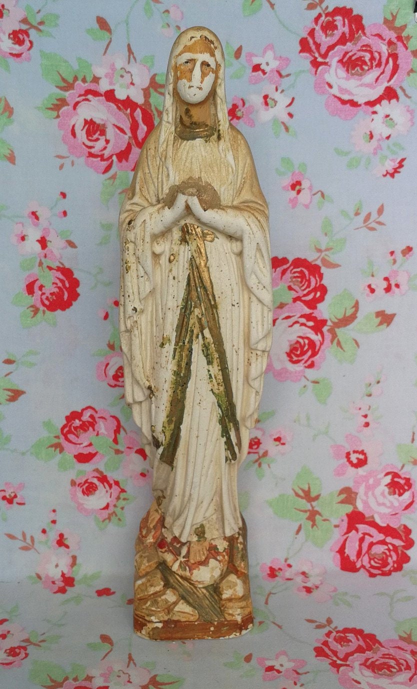 Grand Cru Français Immaculée Conception Statue Vierge Miraculeuse Ancienne Patine Catholique Lourdes