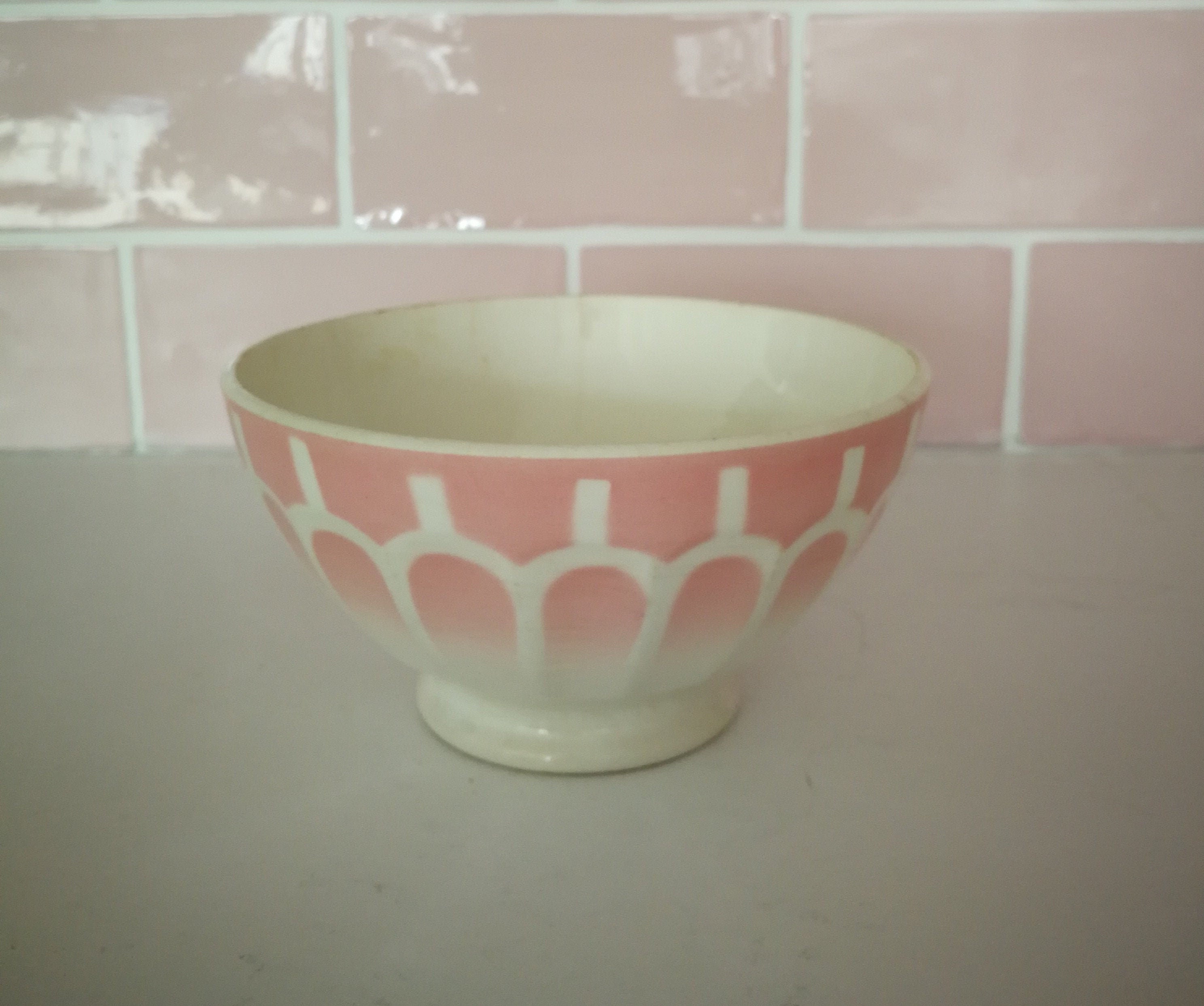 Vintage Français Digoin Sarreguemines Pink Cafe Au Lait Bowl Latte Coffee Petit Dejeuner Kitchen Dec