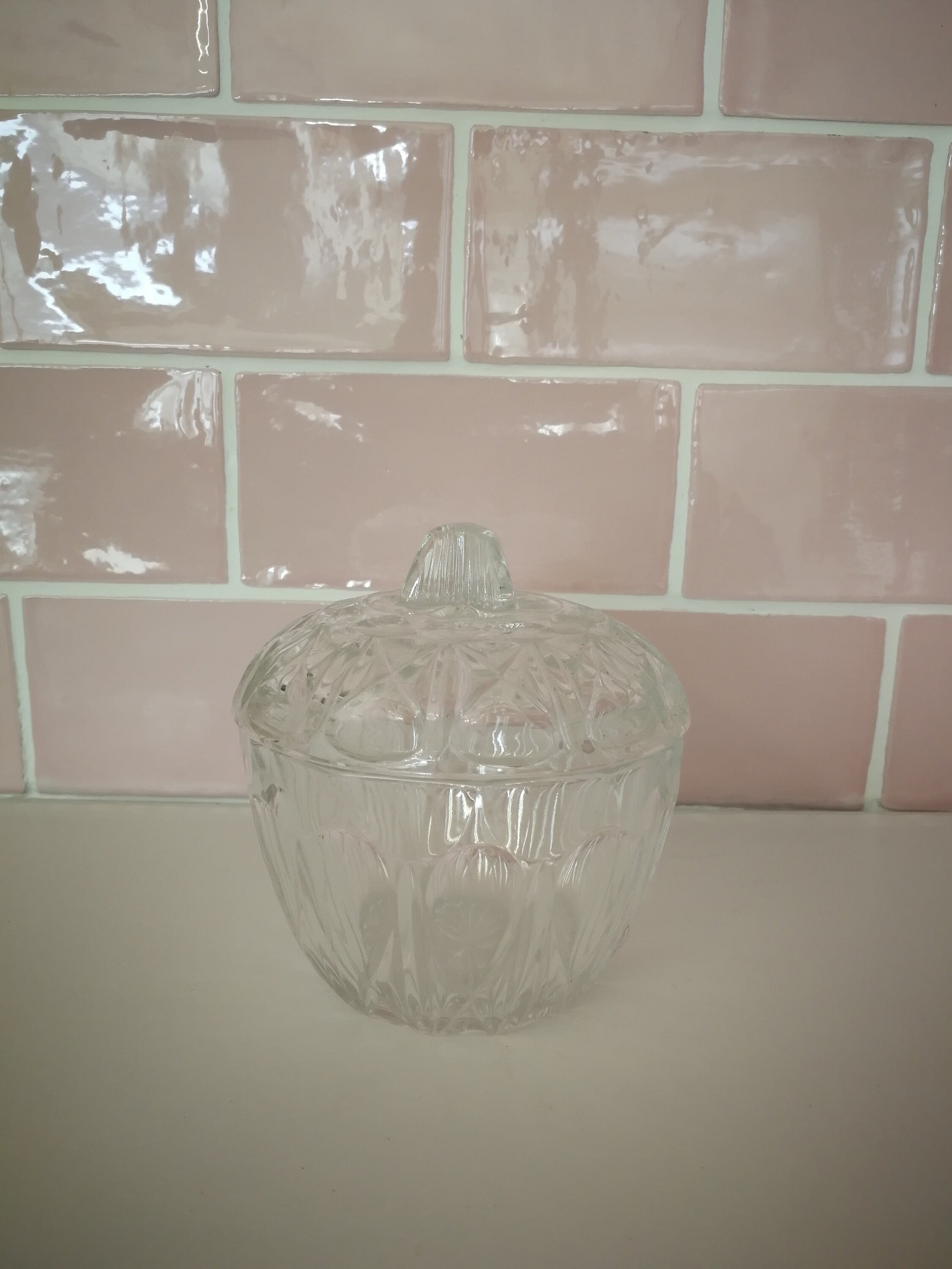 Bol Français Sucre en Verre Vintage avec Couvercle Made in France Verre Pressé Servant Badra Dépress