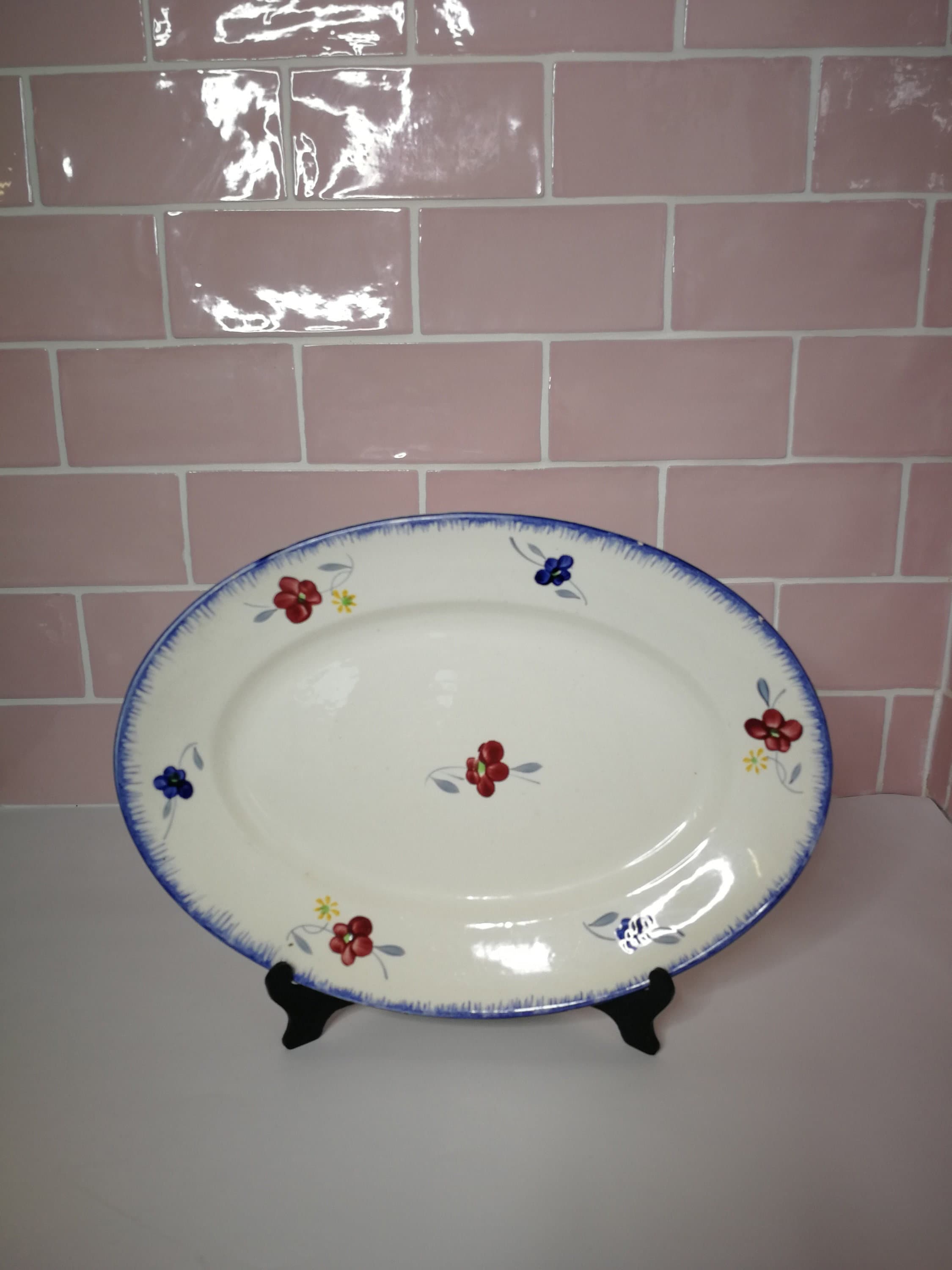 Large Digoin Sarreguemines Mary Lou Oval Dish France Vintage 