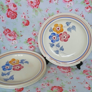4 Français vintage Moulin Des Loups Plaques de soupe Bleu Rouge Fleurs Jaune Made in France Faïence Céramique Deep Dishes Fleurs Florales
