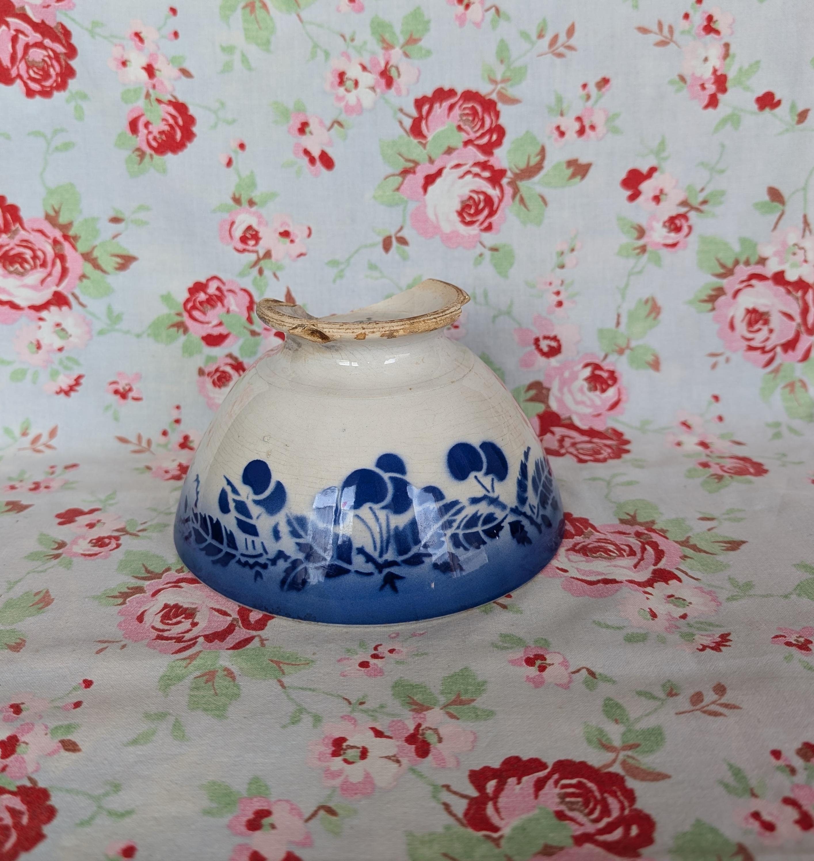 Vintage French K&G Luneville Blue Cherries Cafe Au Lait Bowl Latte Coffee Petit Dejeuner Kitchen Decor Kitchenalia Old Digoin Cherry K G KG