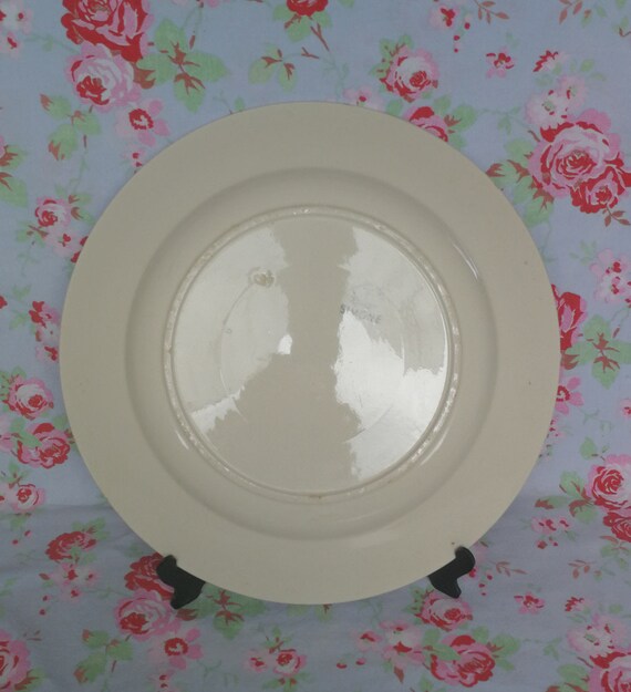 4 Vintage French Faience Badonviller Blue Dinner Plates Made in France Earthenware Ceramic Dishes Retro Roses Airbrush Mad Men Style Stencil