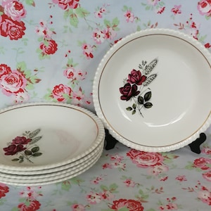 6 platos profundos franceses vintage &quot;Calotte&quot; hechos en Francia loza Rosas de loza y platos de patrón de flores de trigo Digoin Sarreguemines