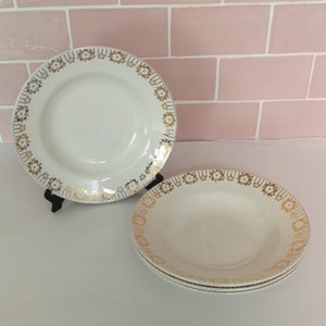 4 assiettes creuses vintage françaises fabriquées en France faïence céramique assiettes creuses en céramique bord or blanc mariage mariage pays soupe pâtes assiettes