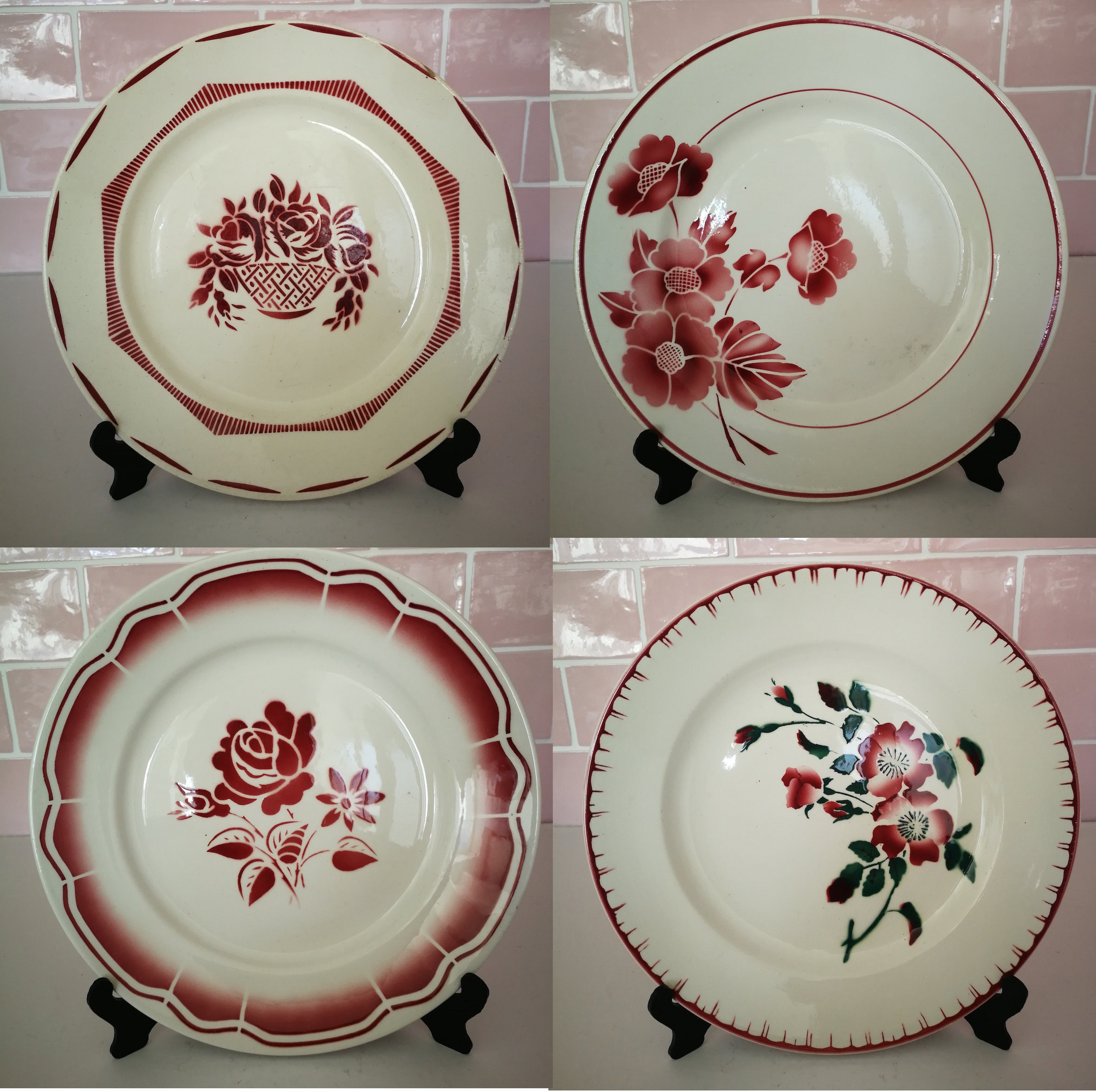 4 Dépareillé Digoin Sarreguemines Epernay Badonviller Moulin Des Loup Assiettes Vintage Français Ros