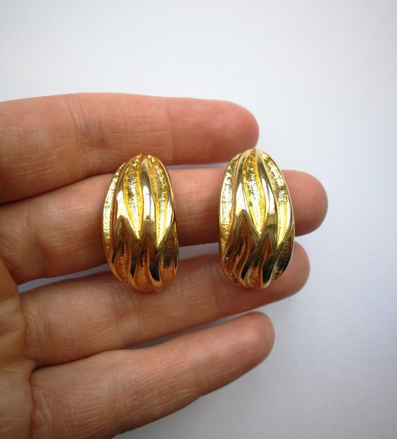 Vintage French 80's Clip on Earrings Gold Green Designer Vintage French 80's Clip on Earrings Gold Green Designer