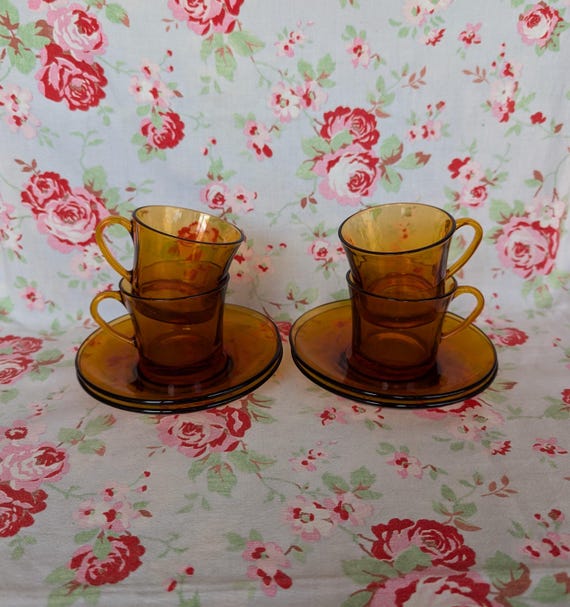 Lot De 5 Tasses à Thé/café Duralex Couleur Ambre - Rétro - Fabriqué En France - Occasion