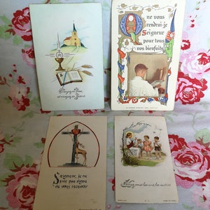 Heleboel 4 antieke Franse papieren heilige communiekaarten Maagd Maria Jezus Christus Gekruisigd Vierge Katholieke INRI Vrome Beeld Iconografie Gebed