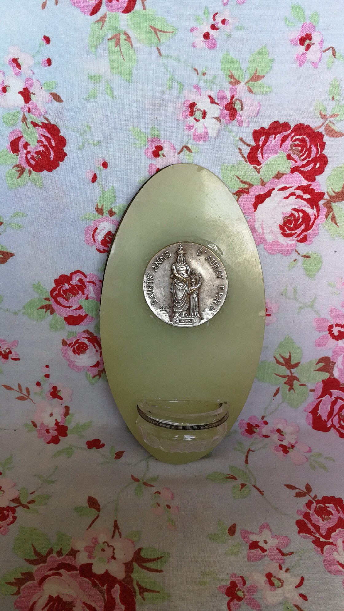 Vintages Français en Marbre Eau Bénite Police Sainte Anne d'auray Bénitier Vierge Marie Catholique S