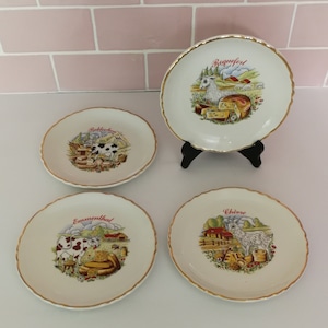 4 Moulin Des Loups Cheese Plates Made in France Vintage French Country Home Faience Goat Cheese Emmental Plate Brie Roquefort Reblochon Side