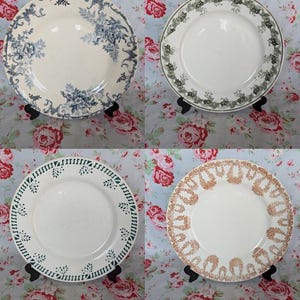 4 Mismatched Terre de Fer Dinner Plates Ceranord Colbert Moulin Loups Boulanger Floreal Vintage French Mixed Designs Ironstone Blue Green