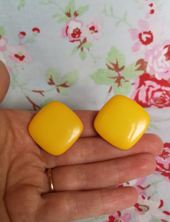 Vintage French 60's Bright Yellow Clip On Earring… - image 1